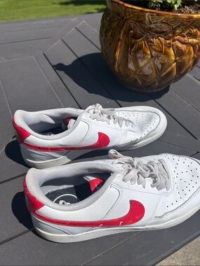 Nike White Sneakers with Red Swoosh - Men